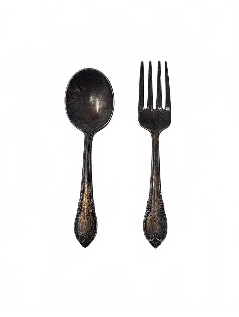 Vintage 1847 Rogers Bros Remembrance Baby Spoon & Fork Set with Panda Box